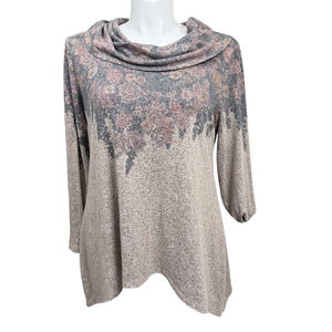 Maurices Floral Cowl Neck Tunic Sweater Top Taupe Gray XXL